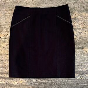 Flawless 🖤 Theory Ianna Black Lamb Leather Trimmed Knit Pencil Skirt Sz 4